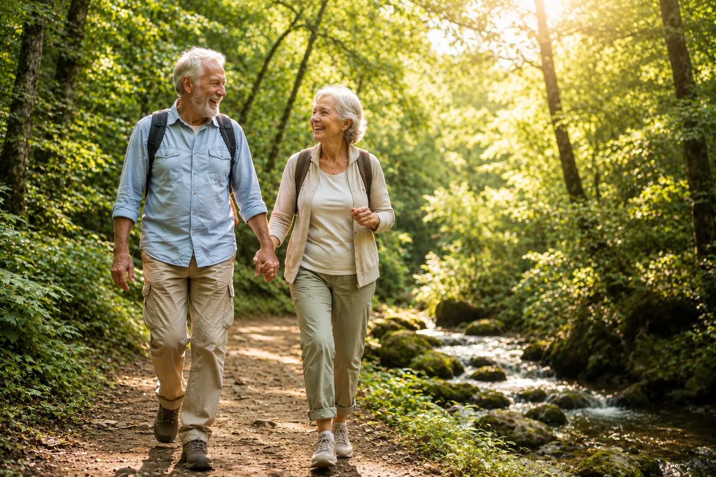 Ray and his wife Diane on the river path near their home